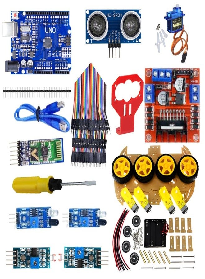 ROBOINNOVATION || All-in-One 4WD kit Line Follower || Obstacle Avoiding|| Edge Detector || Bluetooth Remote Control || Light Following Robot kit with Online Guide - Image 1